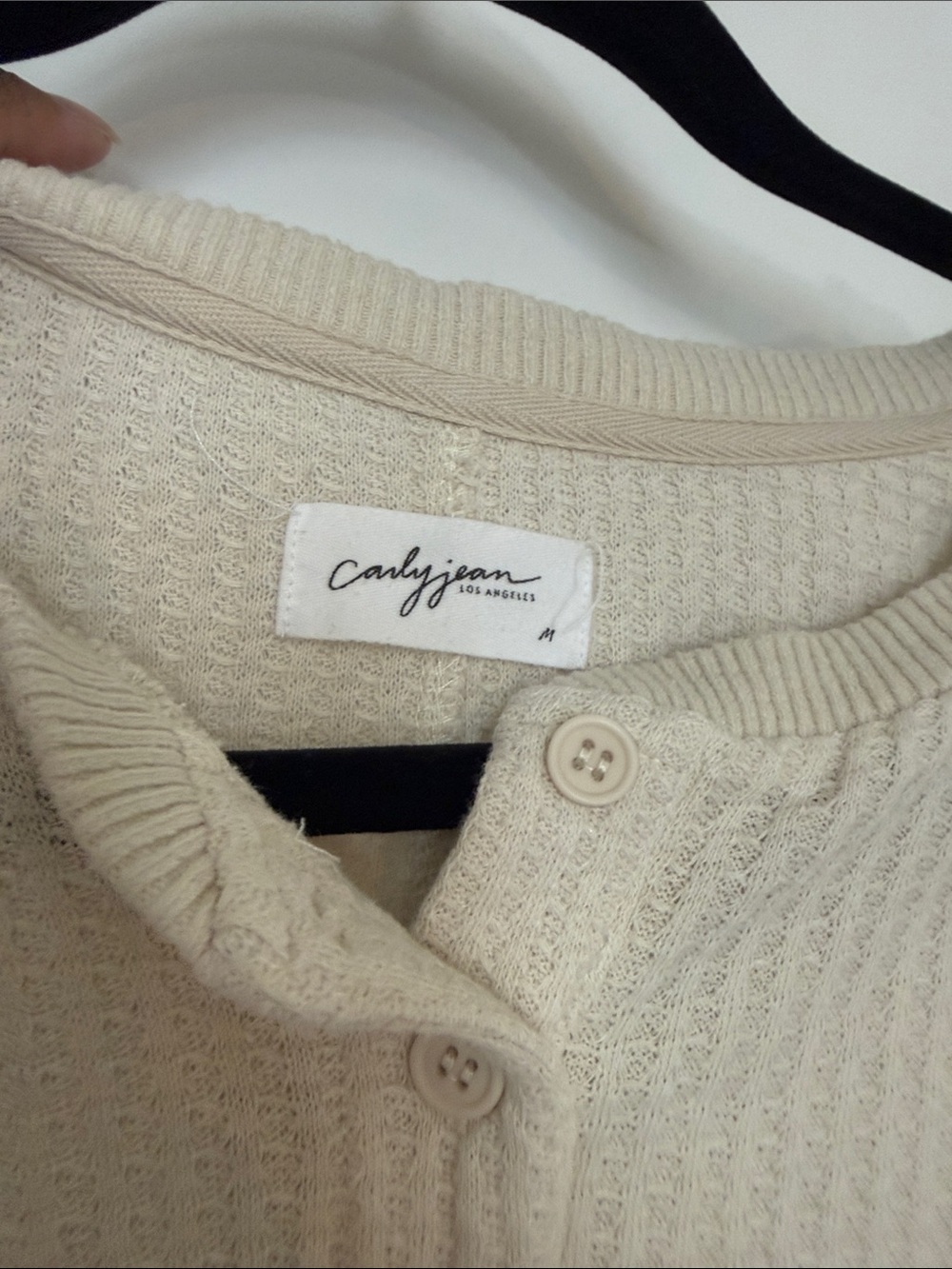 CJLA Waffle-Knit Henley Long Sleeve Top - Cream - Picture 2 of 4